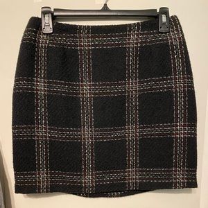 Burgundy, black and white plaid mini skirt